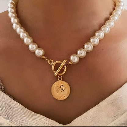 AVR JEWELS Pearl Coin Chain Necklace For Women