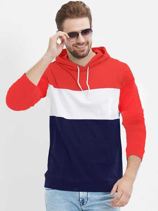 Cotton Blend Color Block Full Sleeves Hoodie T-Shirt