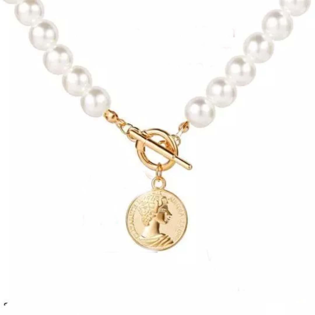 AVR JEWELS Pearl Coin Chain Necklace For Women