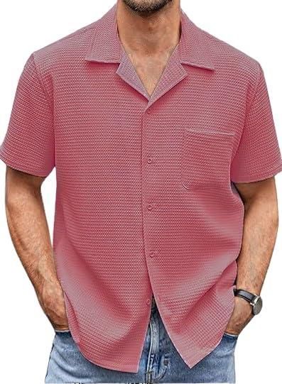 Men's Knit Stylish Half Sleeve Shirt Pink