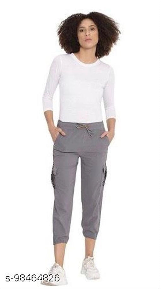 Cotton Lycra Trouser for Women (Grey, 26)